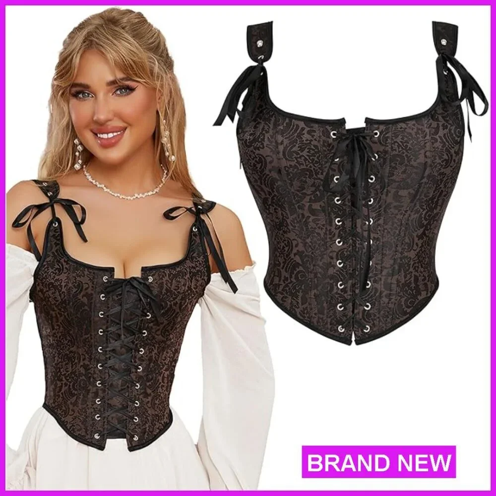 Vintage Renaissance Floral Corset Top Overbust Bustier Lace-Up Boned Bodyshaper